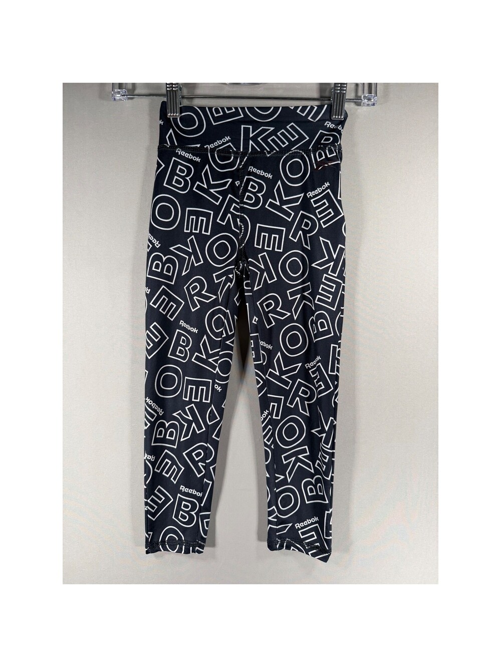 Reebok Girls Black White Logo Print Athletic Leggings Size 4 Activewear